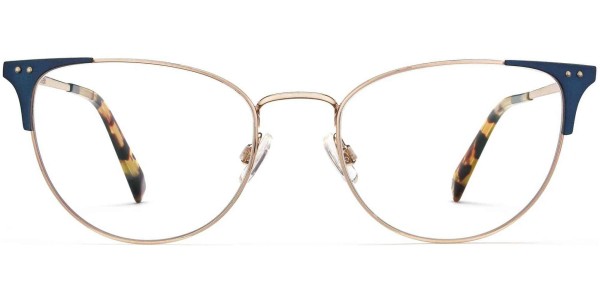 Front View Image of Ava Eyeglasses Collection, by Warby Parker Brand, in Polished Gold with Brushed Navy Color