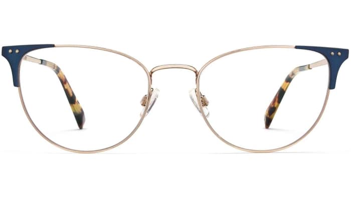 Front View Image of Ava Eyeglasses Collection, by Warby Parker Brand, in Polished Gold with Brushed Navy Color