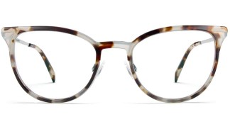 Front View Image of Lindley Eyeglasses Collection, by Warby Parker Brand, in Pearled Tortoise with Lilac Silver Color