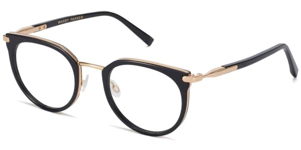 Angle View Image of Whittier Eyeglasses Collection, by Warby Parker Brand, in Jet Black with Gold Color