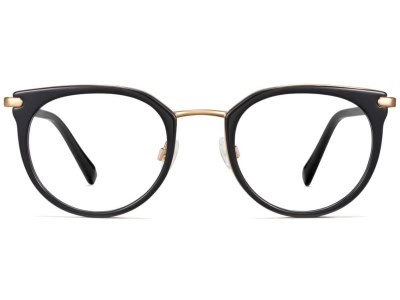 Front View Image of Whittier Eyeglasses Collection, by Warby Parker Brand, in Jet Black with Gold Color