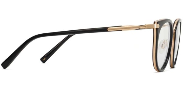 Side View Image of Whittier Eyeglasses Collection, by Warby Parker Brand, in Jet Black with Gold Color