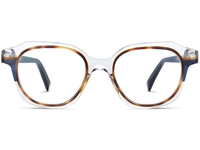 Front View Image of Darrow Eyeglasses Collection, by Warby Parker Brand, in Crystal with Oak Barrel and Blue Bay Color