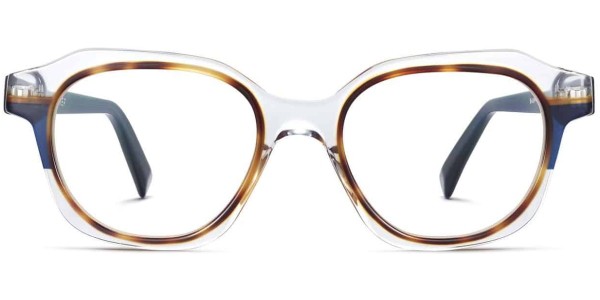 Front View Image of Darrow Eyeglasses Collection, by Warby Parker Brand, in Crystal with Oak Barrel and Blue Bay Color