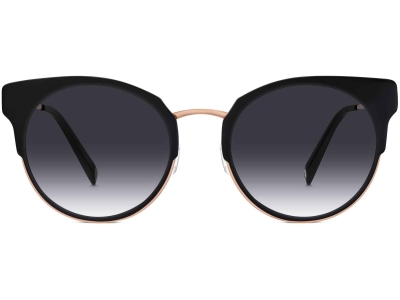 Front View Image of Cleo Sunglasses Collection, by Warby Parker Brand, Jet Black with Rose Gold Color