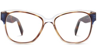 Front View Image of Francis Eyeglasses Collection, by Warby Parker Brand, in Crystal with Oak Barrel and Blue Bay Color