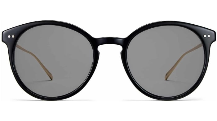 Front View Image of Langley Sunglasses Collection, by Warby Parker Brand, in Jet Black with Polished Gold Color