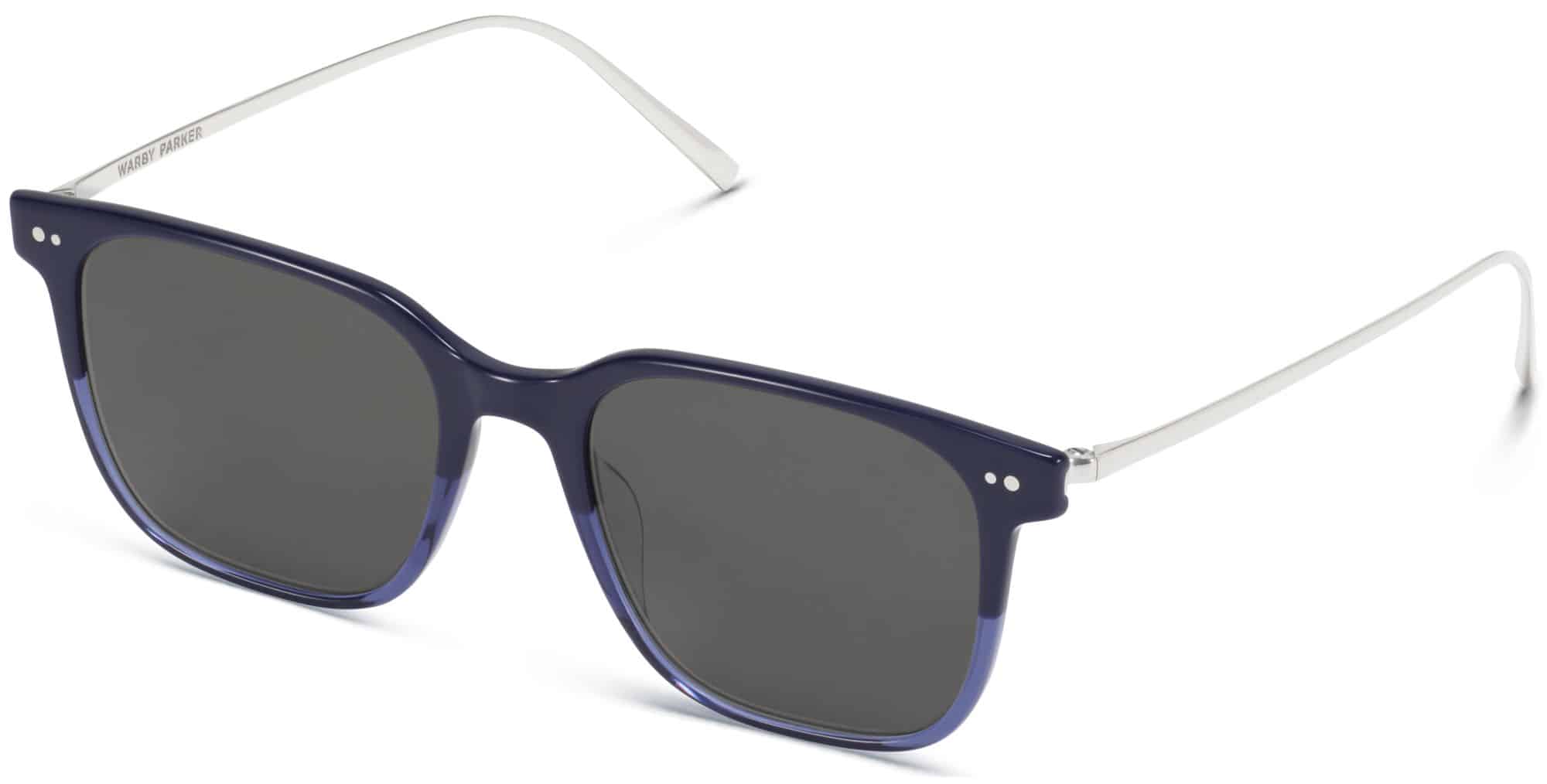 Angle View Image of Caleb Sunglasses Collection, by Warby Parker Brand, in Midnight Fade with Polished Silver Color