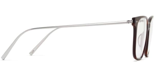 Side View Image of Caleb Eyeglasses Collection, by Warby Parker Brand, in Woodgrain Tortoise with Polished Silver Color