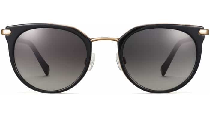 Front View Image of Whittier Sunglasses Collection, by Warby Parker Brand, in Jet Black with Gold Color