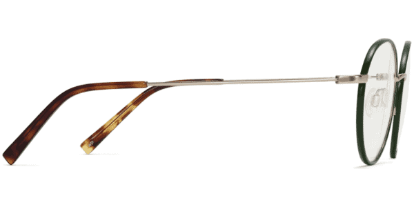 Side View Image of Duncan Eyeglasses Collection, by Warby Parker Brand, in Forest Green with Polished Gold Color