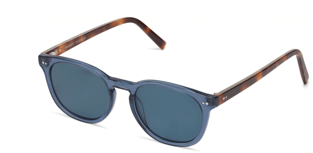 Angle View Image of Toddy Sunglasses Collection, by Warby Parker Brand, in Azure Crystal with Oak Barrel Color