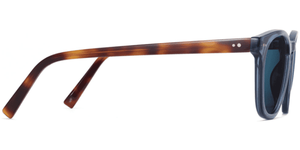 Side View Image of Toddy Sunglasses Collection, by Warby Parker Brand, in Azure Crystal with Oak Barrel Color